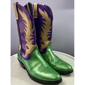 Laredo Women's Leather‎ ORIGINAL Mardi Gras Cowboy Boots Purple/Green/Gold Sz.8M